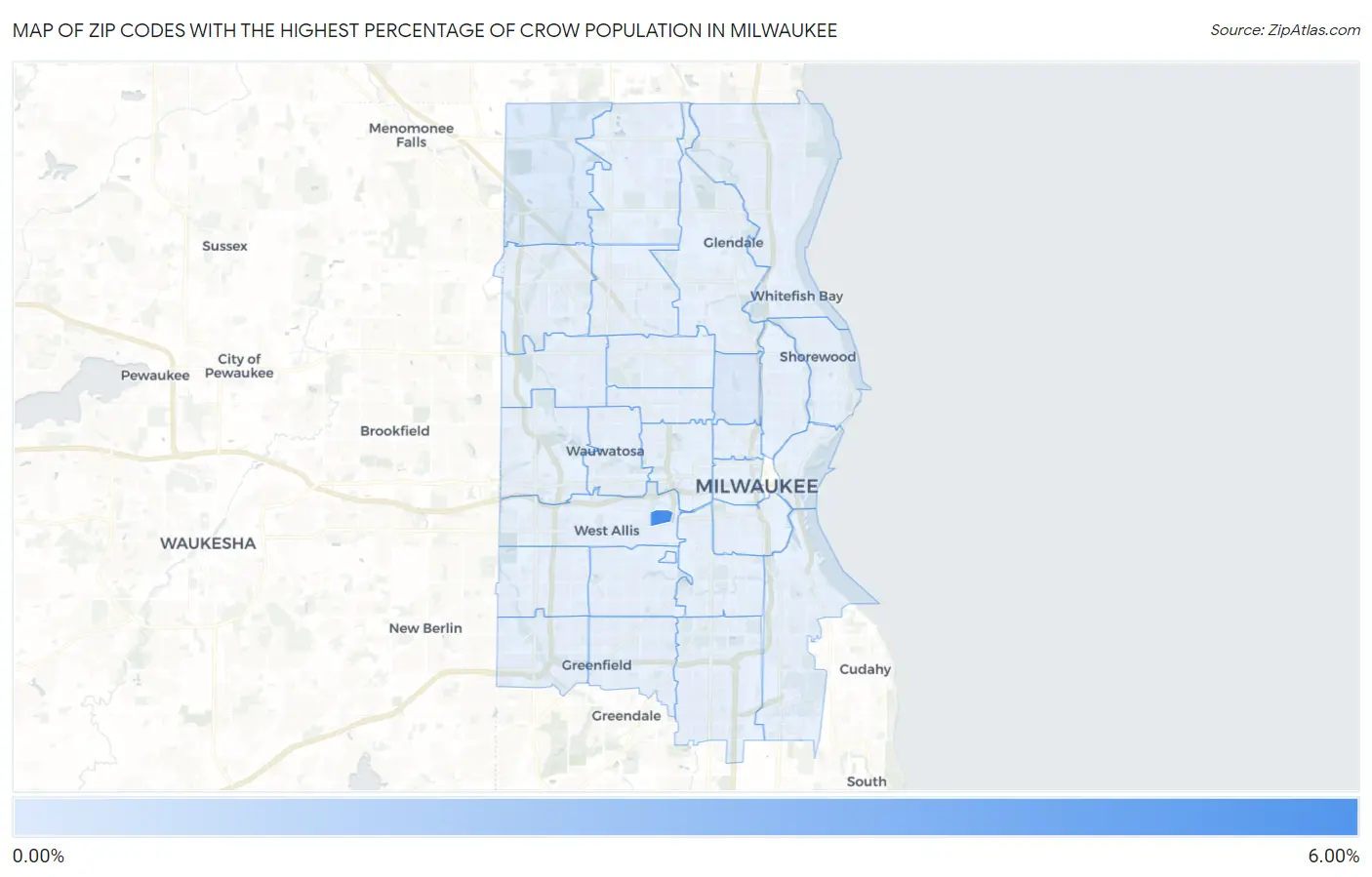 Zip Codes with the Highest Percentage of Crow Population in Milwaukee Map