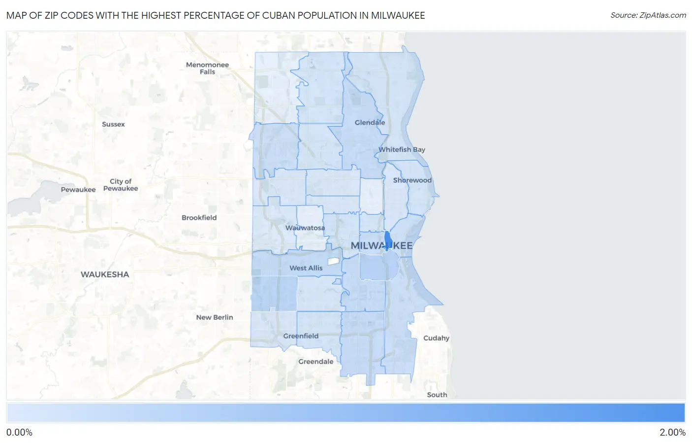 Zip Codes with the Highest Percentage of Cuban Population in Milwaukee Map