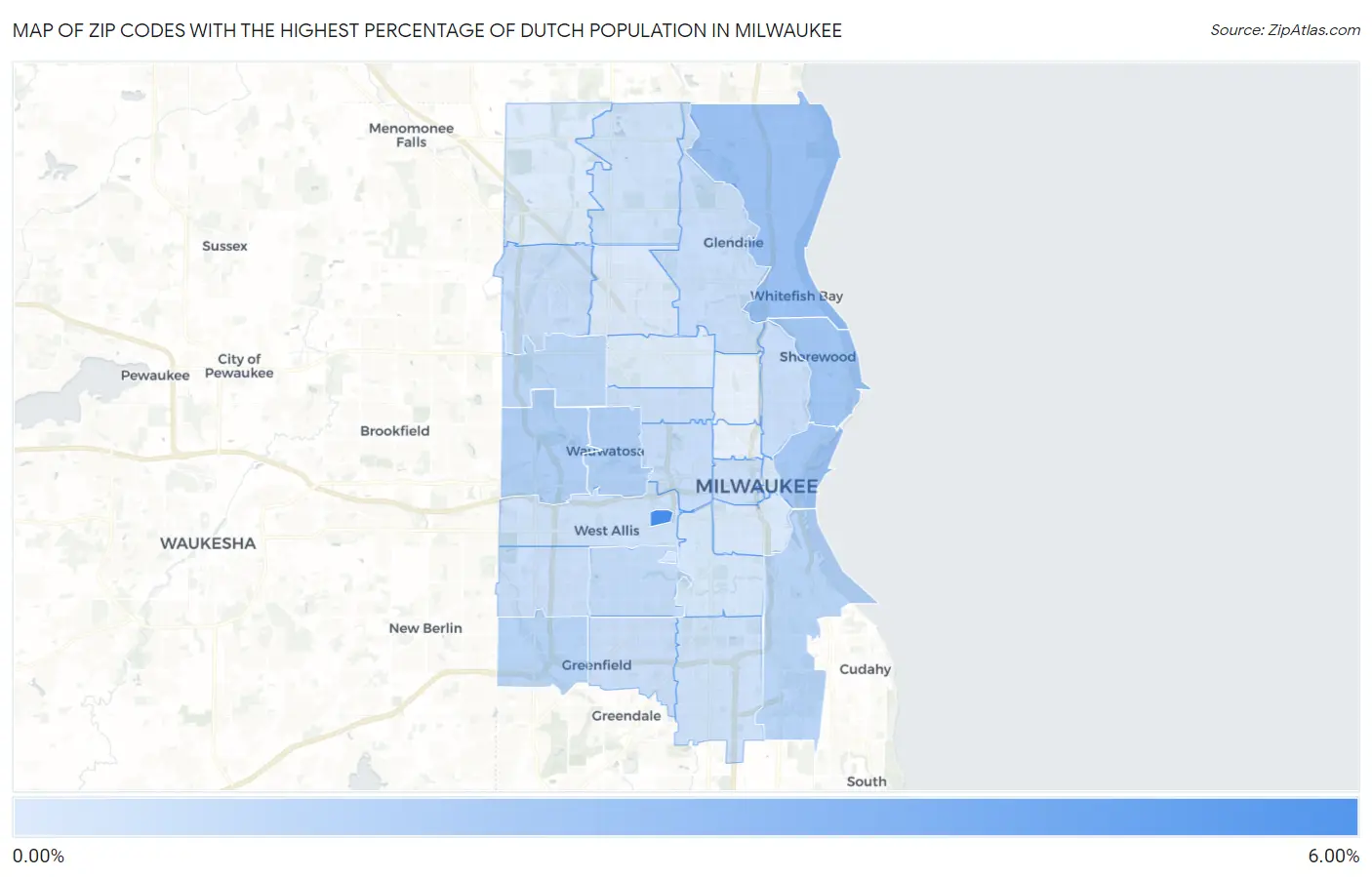 Zip Codes with the Highest Percentage of Dutch Population in Milwaukee Map