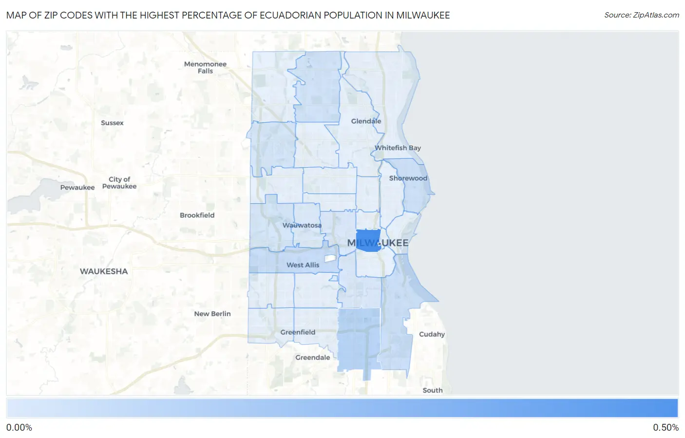 Zip Codes with the Highest Percentage of Ecuadorian Population in Milwaukee Map