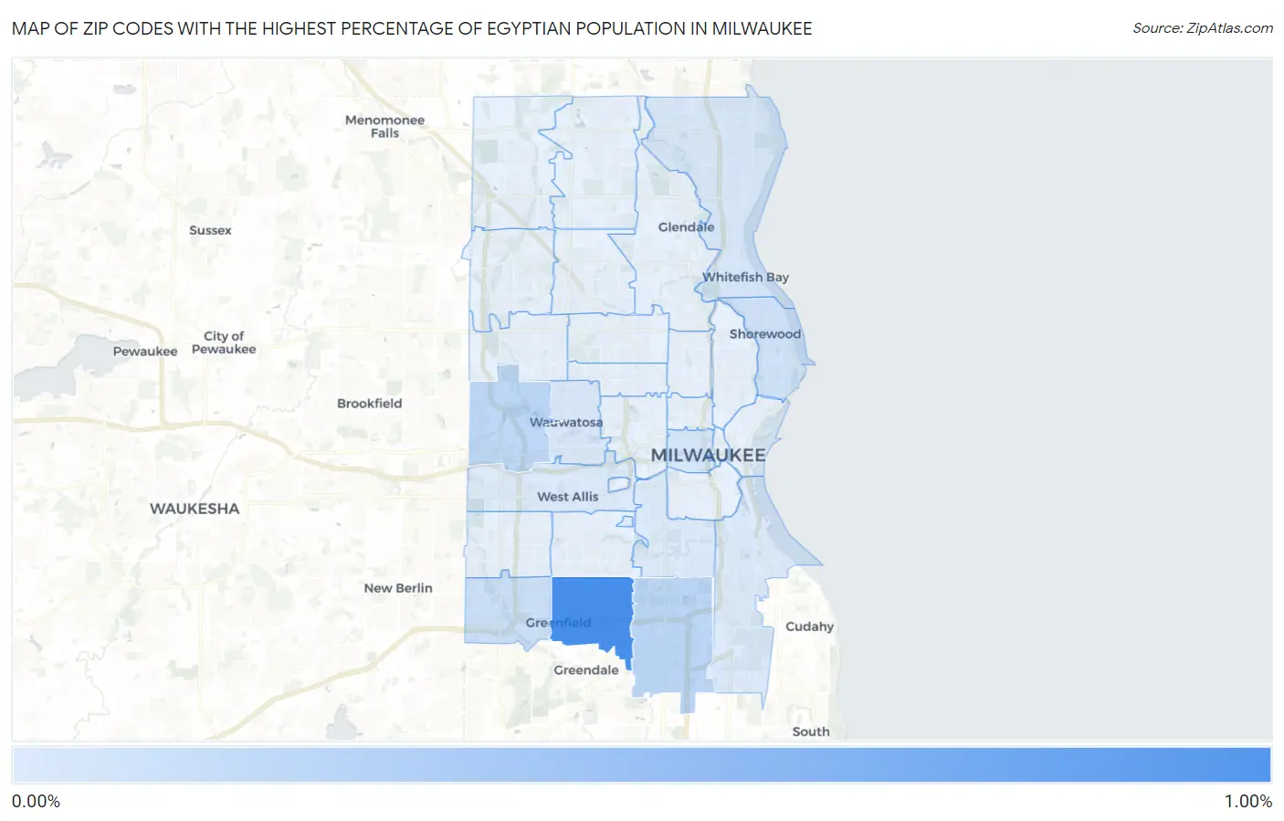 Zip Codes with the Highest Percentage of Egyptian Population in Milwaukee Map