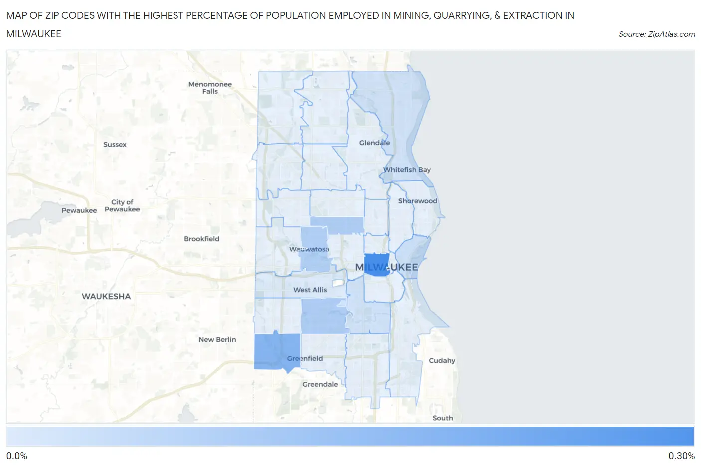 Zip Codes with the Highest Percentage of Population Employed in Mining, Quarrying, & Extraction in Milwaukee Map
