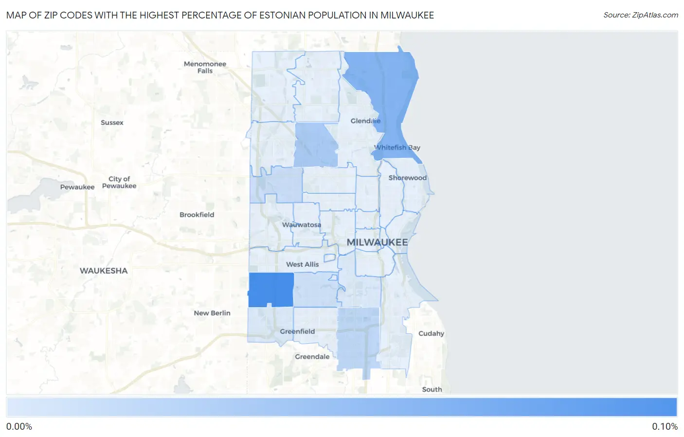 Zip Codes with the Highest Percentage of Estonian Population in Milwaukee Map