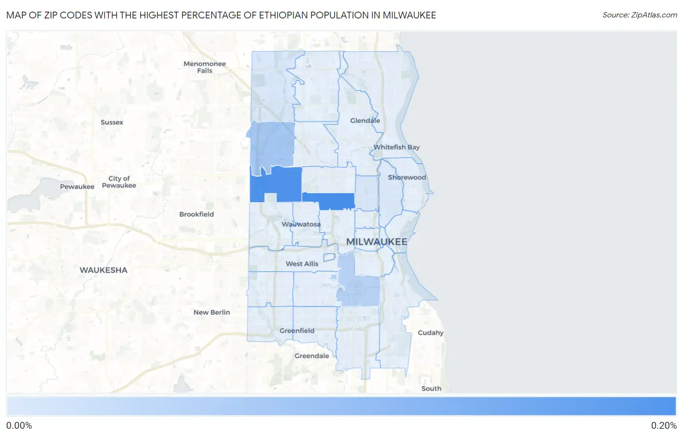Zip Codes with the Highest Percentage of Ethiopian Population in Milwaukee Map