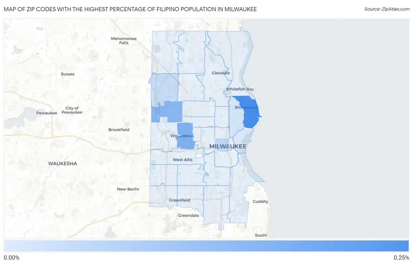 Zip Codes with the Highest Percentage of Filipino Population in Milwaukee Map