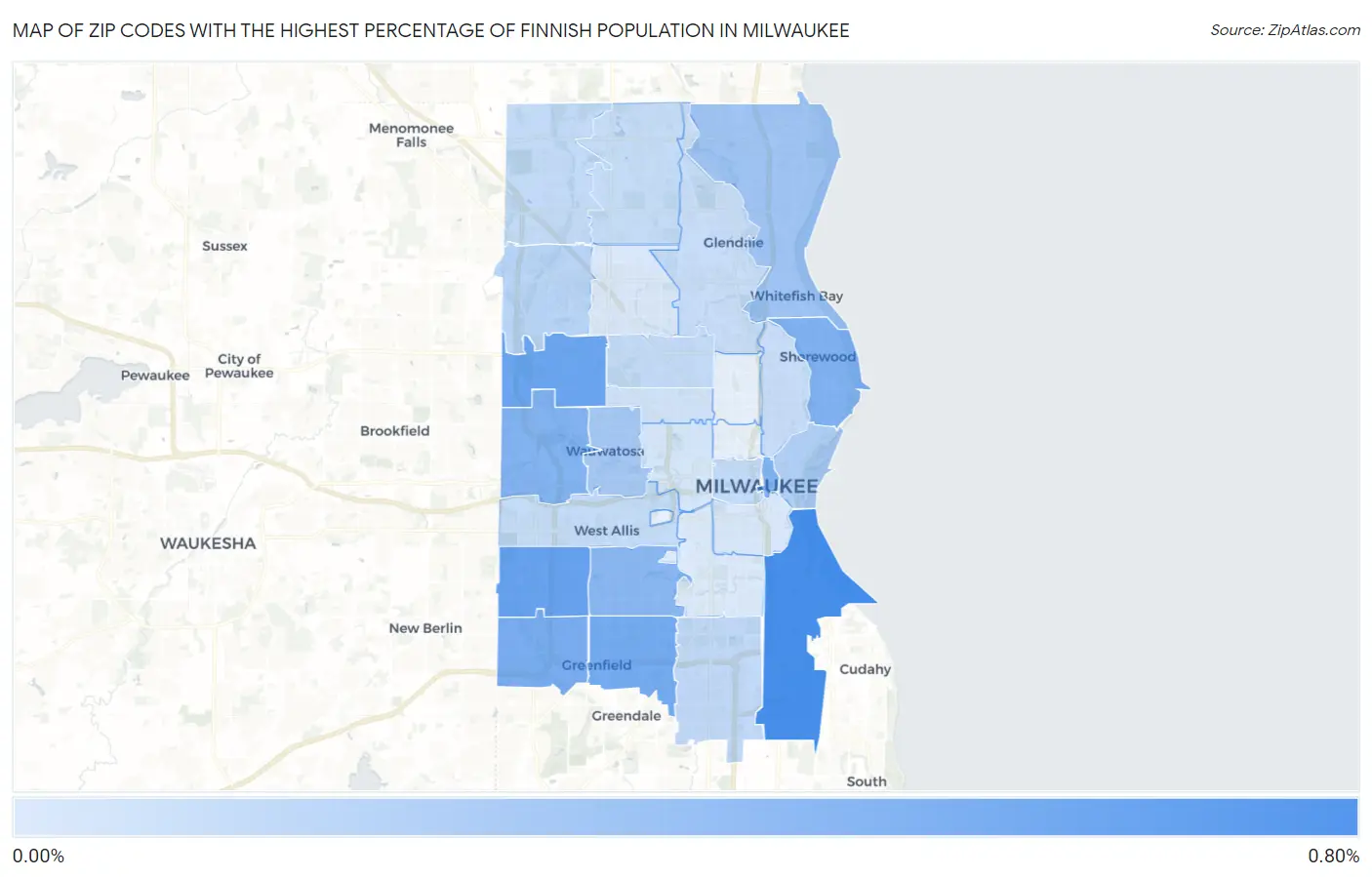 Zip Codes with the Highest Percentage of Finnish Population in Milwaukee Map