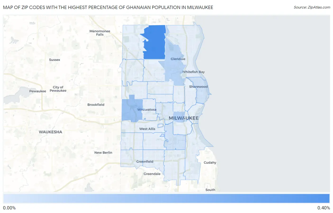 Zip Codes with the Highest Percentage of Ghanaian Population in Milwaukee Map