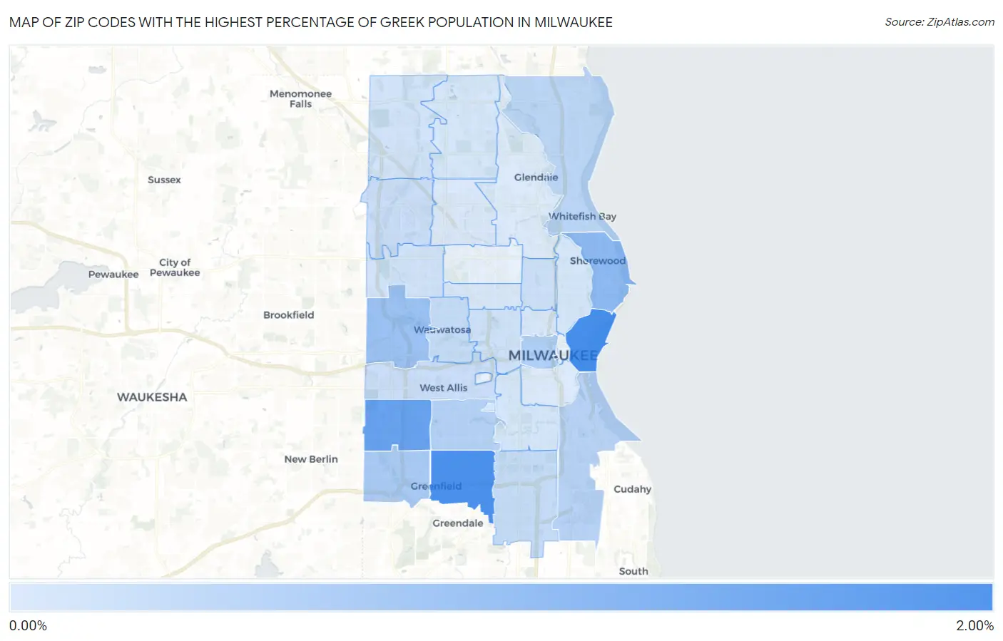 Zip Codes with the Highest Percentage of Greek Population in Milwaukee Map