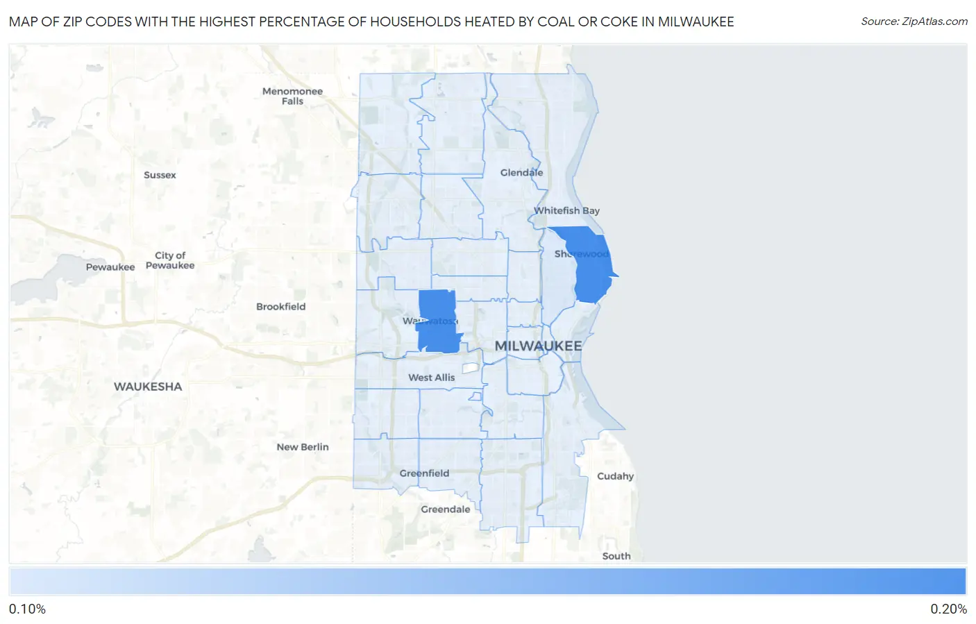 Zip Codes with the Highest Percentage of Households Heated by Coal or Coke in Milwaukee Map