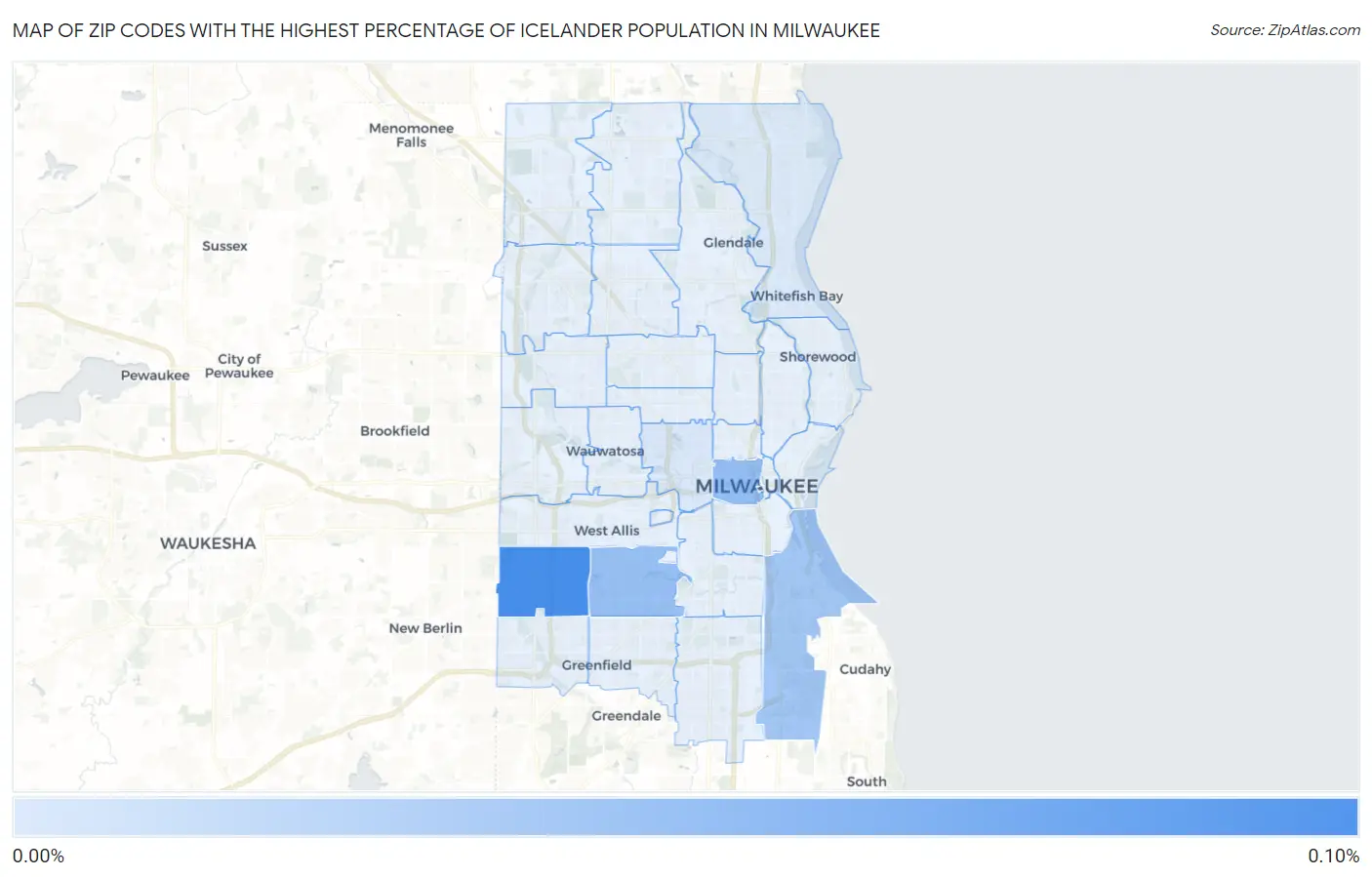 Zip Codes with the Highest Percentage of Icelander Population in Milwaukee Map