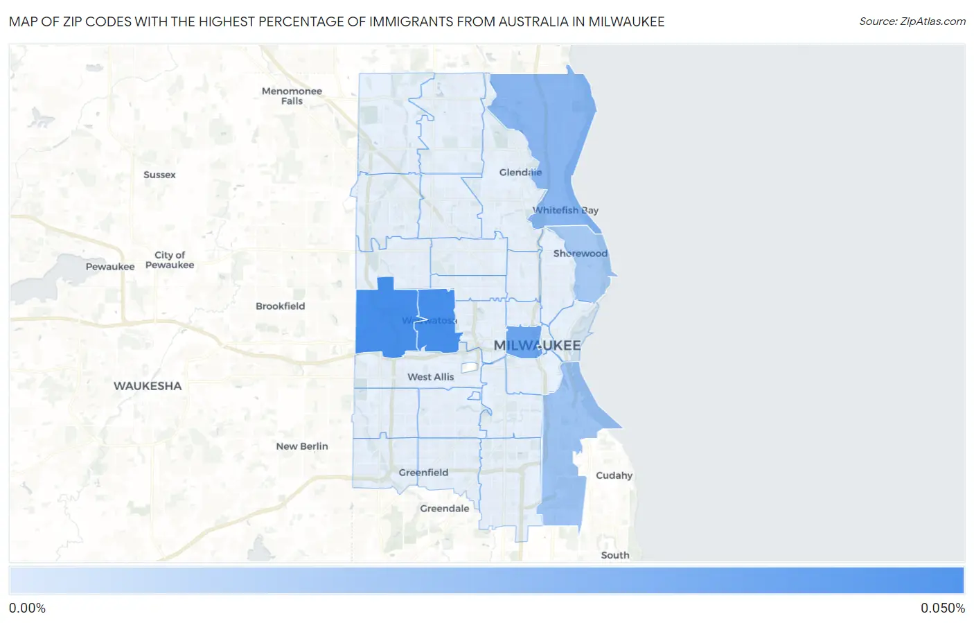 Zip Codes with the Highest Percentage of Immigrants from Australia in Milwaukee Map