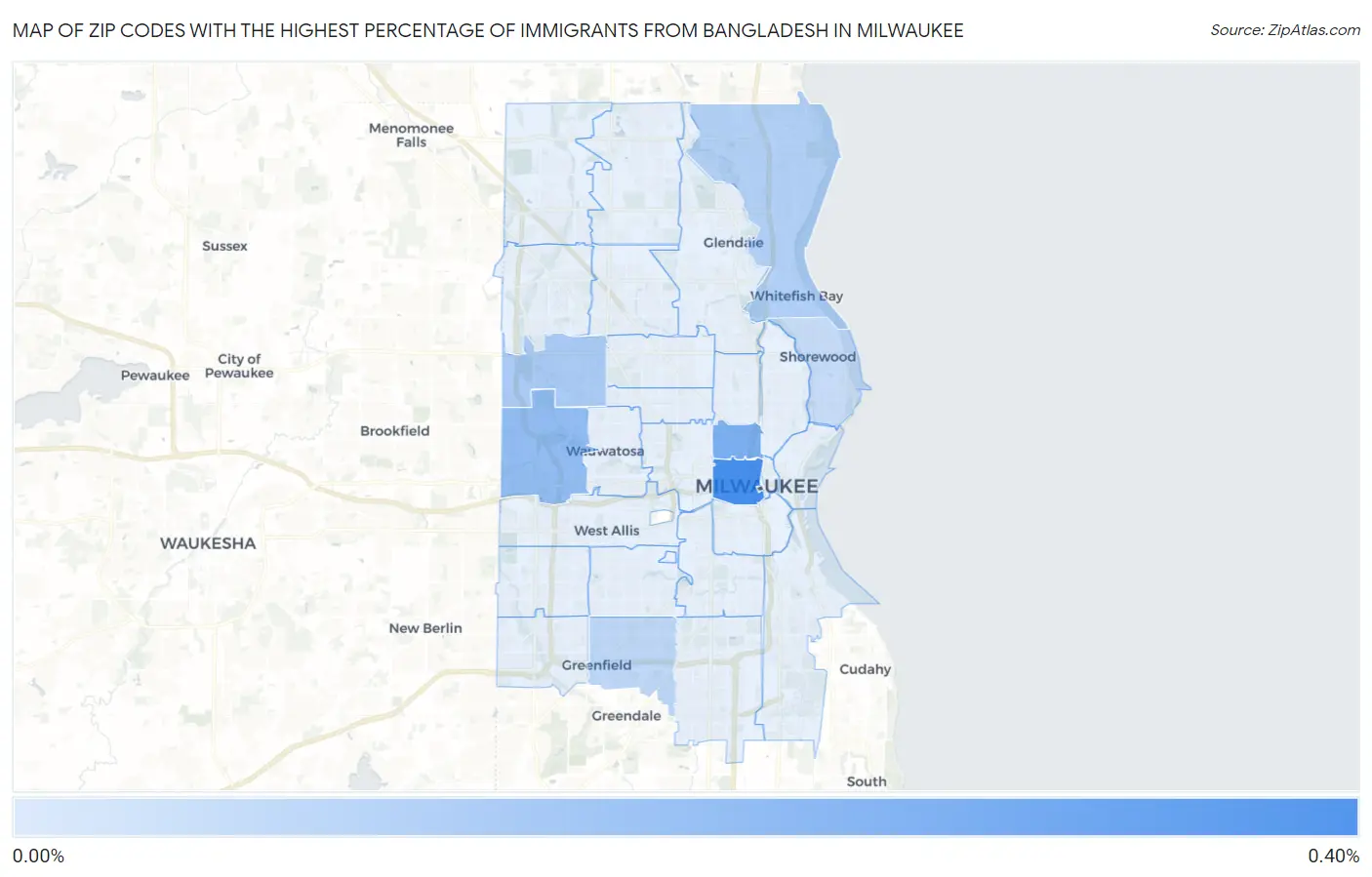 Zip Codes with the Highest Percentage of Immigrants from Bangladesh in Milwaukee Map