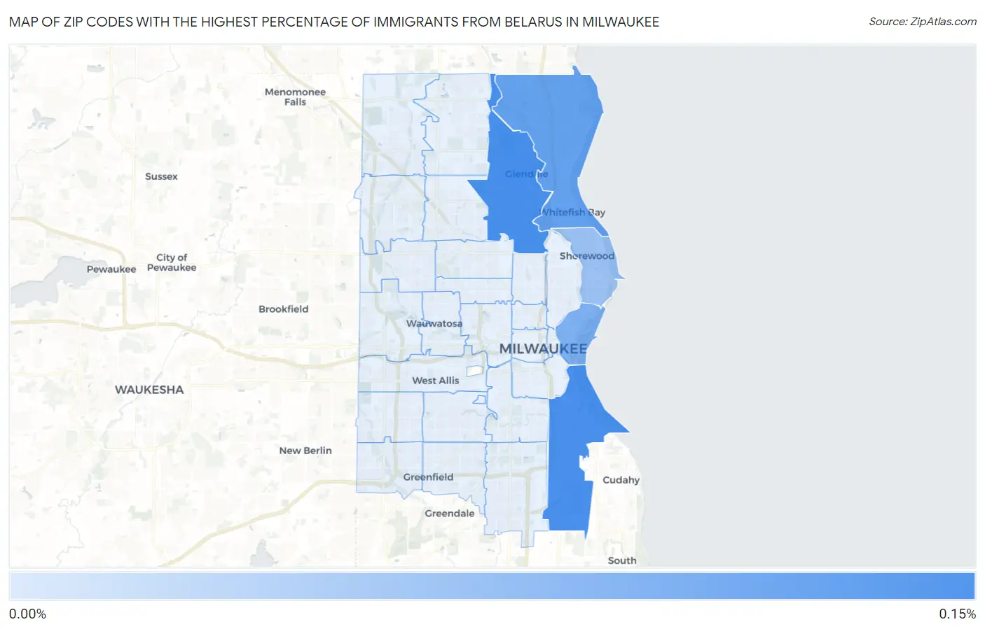 Zip Codes with the Highest Percentage of Immigrants from Belarus in Milwaukee Map