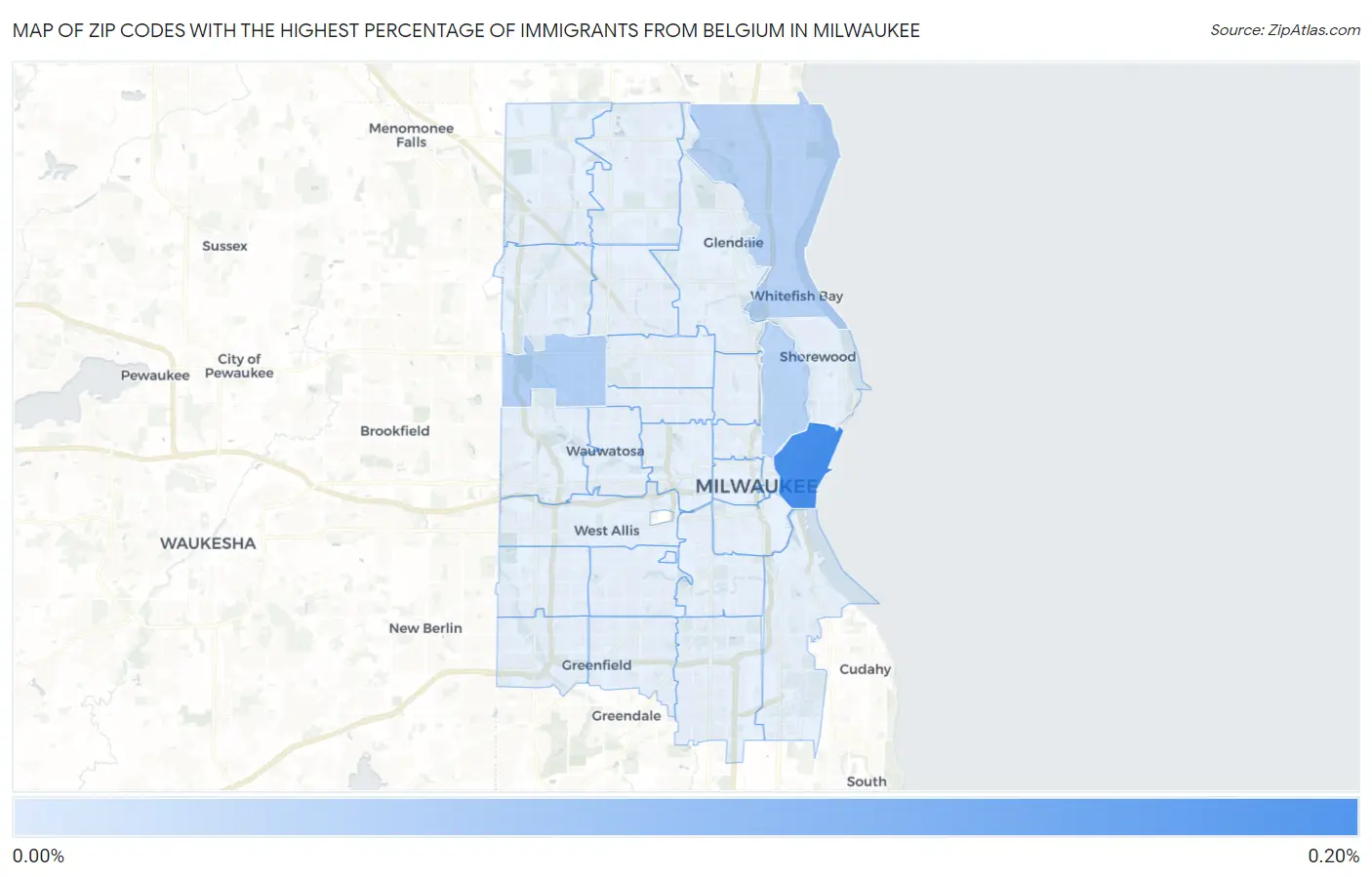 Zip Codes with the Highest Percentage of Immigrants from Belgium in Milwaukee Map