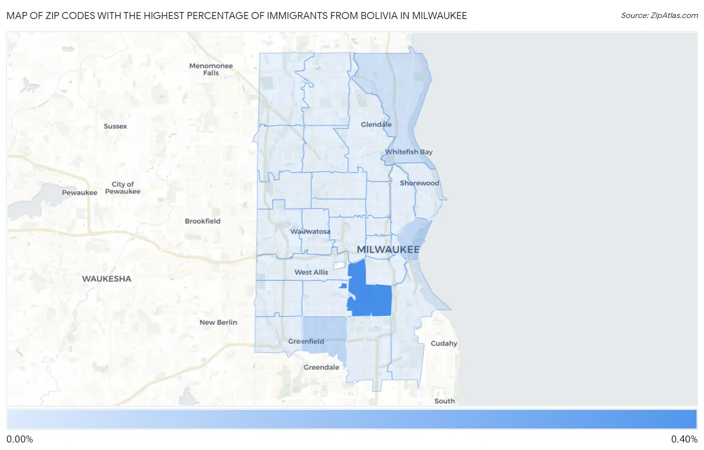 Zip Codes with the Highest Percentage of Immigrants from Bolivia in Milwaukee Map