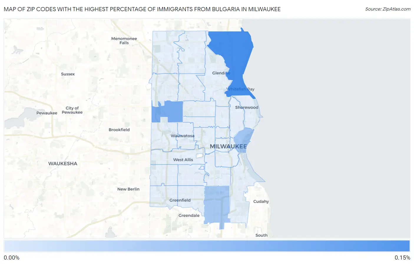 Zip Codes with the Highest Percentage of Immigrants from Bulgaria in Milwaukee Map
