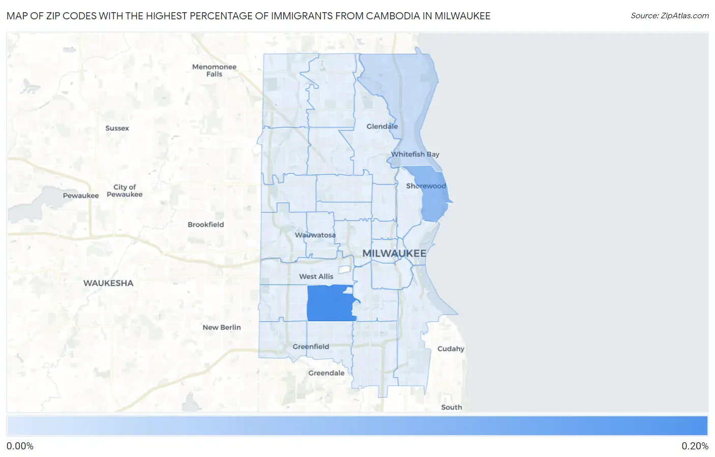 Zip Codes with the Highest Percentage of Immigrants from Cambodia in Milwaukee Map