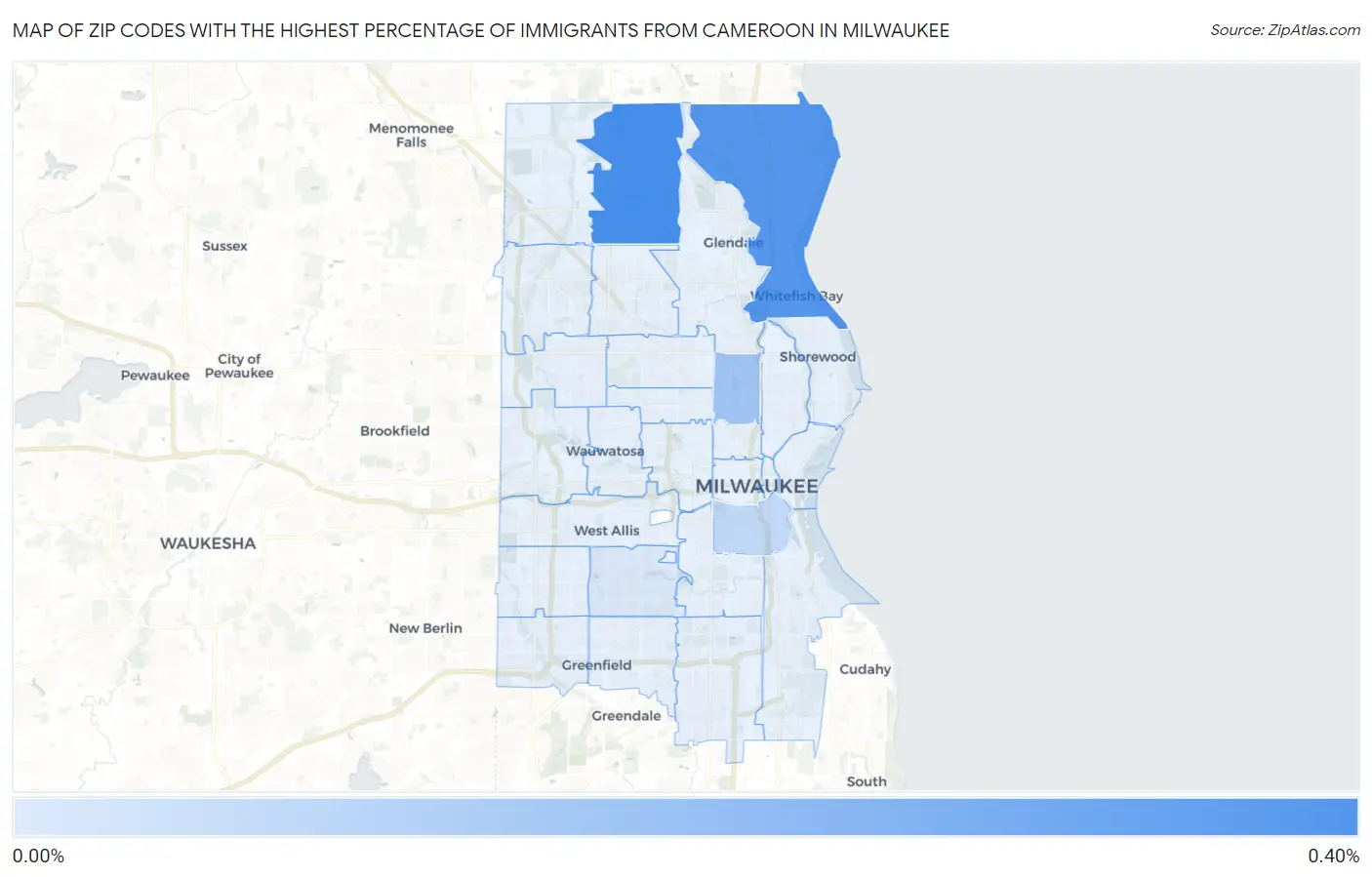 Zip Codes with the Highest Percentage of Immigrants from Cameroon in Milwaukee Map
