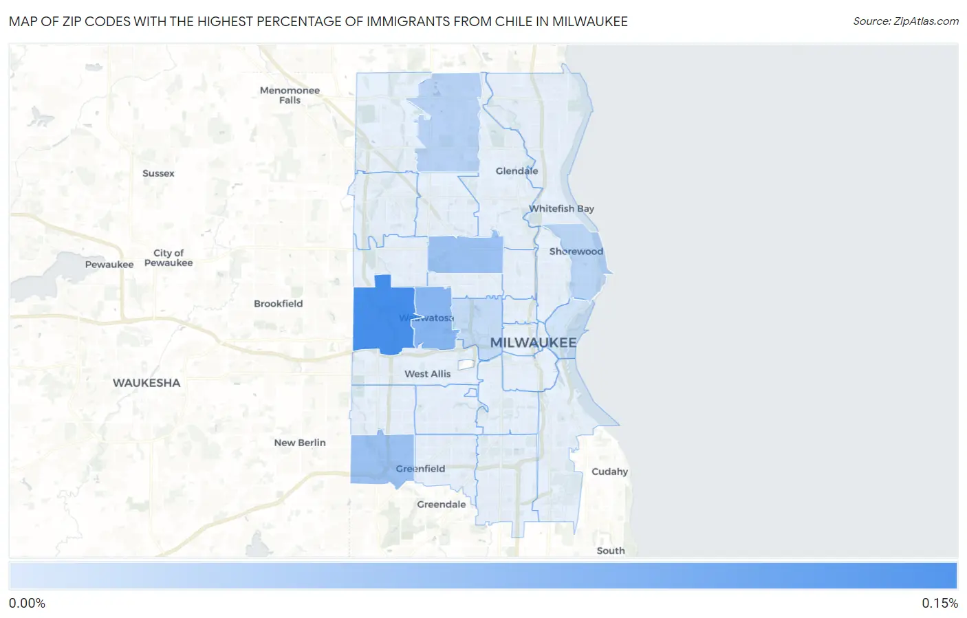 Zip Codes with the Highest Percentage of Immigrants from Chile in Milwaukee Map