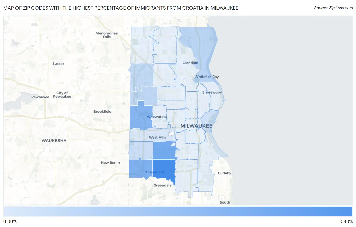Zip Codes with the Highest Percentage of Immigrants from Croatia in Milwaukee Map