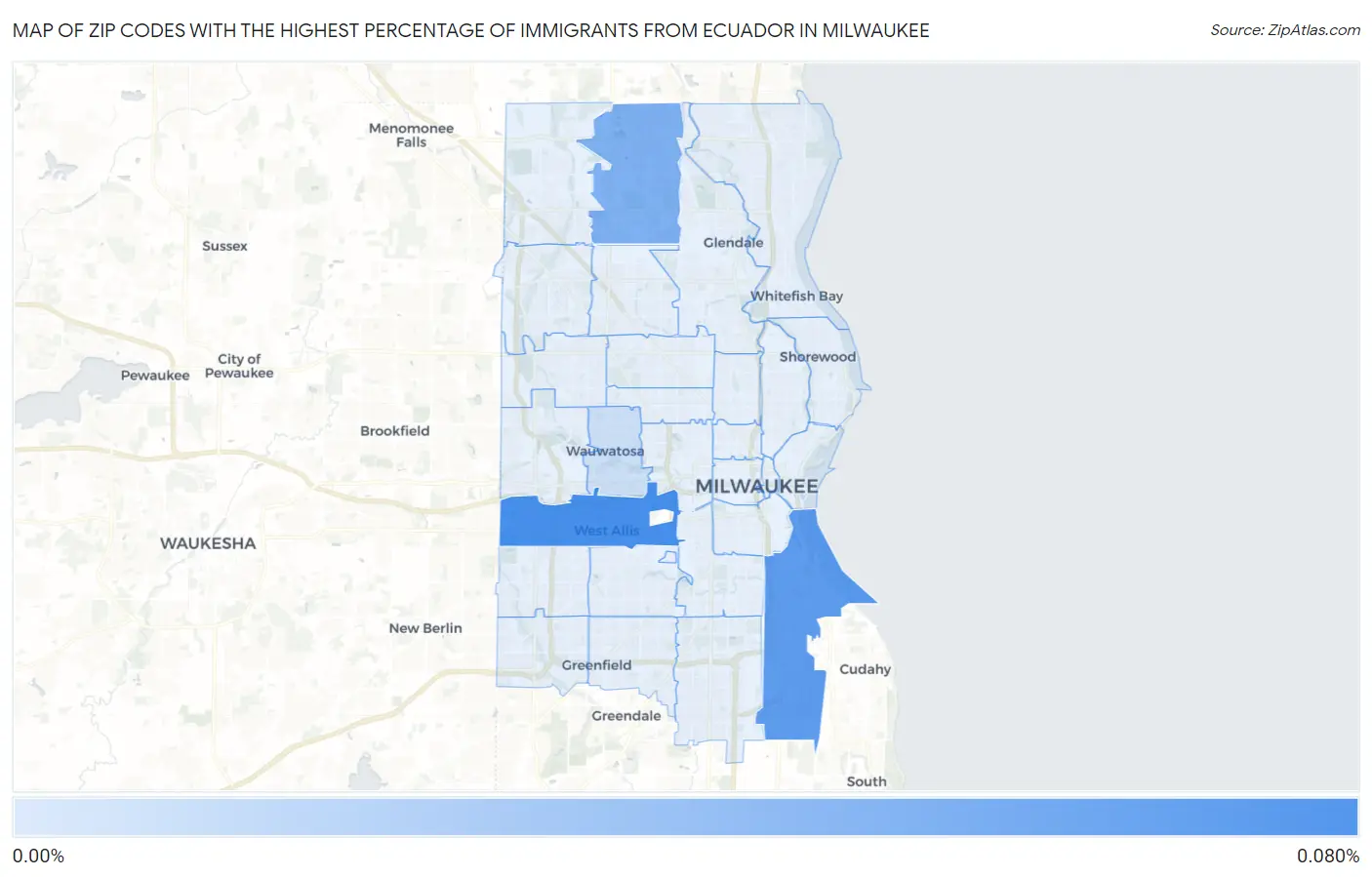 Zip Codes with the Highest Percentage of Immigrants from Ecuador in Milwaukee Map
