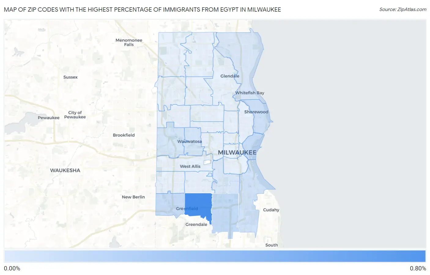 Zip Codes with the Highest Percentage of Immigrants from Egypt in Milwaukee Map