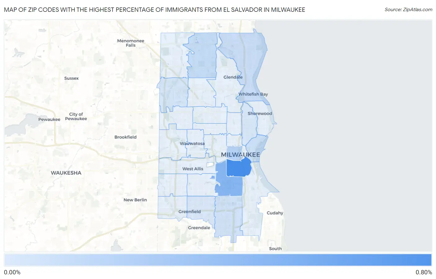 Zip Codes with the Highest Percentage of Immigrants from El Salvador in Milwaukee Map