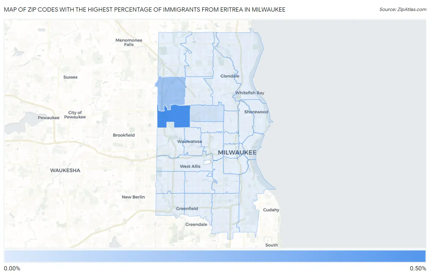 Zip Codes with the Highest Percentage of Immigrants from Eritrea in Milwaukee Map