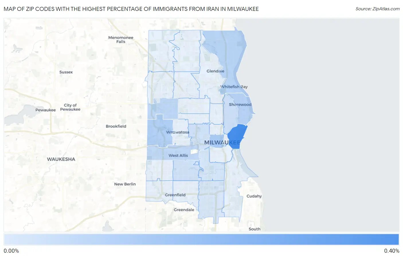 Zip Codes with the Highest Percentage of Immigrants from Iran in Milwaukee Map