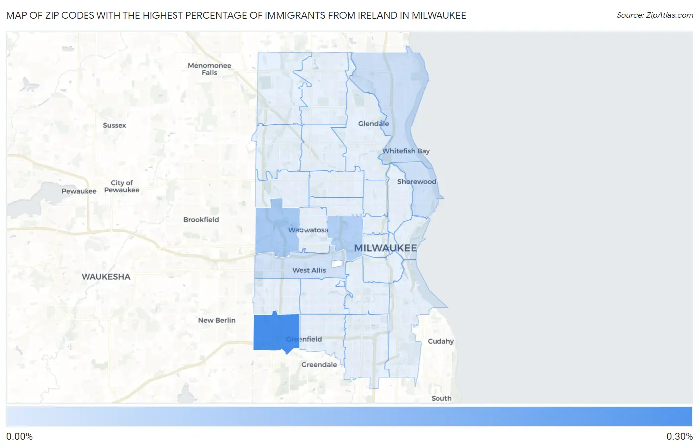 Zip Codes with the Highest Percentage of Immigrants from Ireland in Milwaukee Map