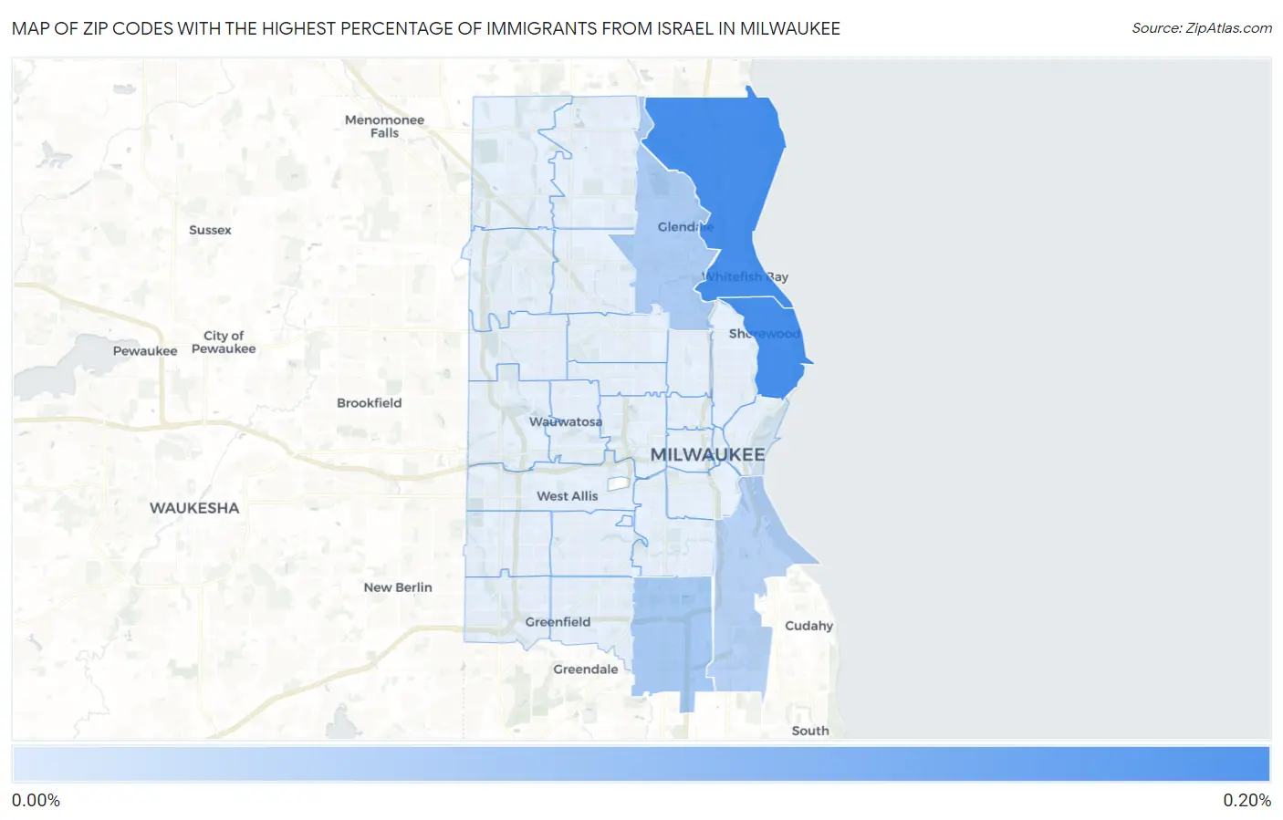 Zip Codes with the Highest Percentage of Immigrants from Israel in Milwaukee Map