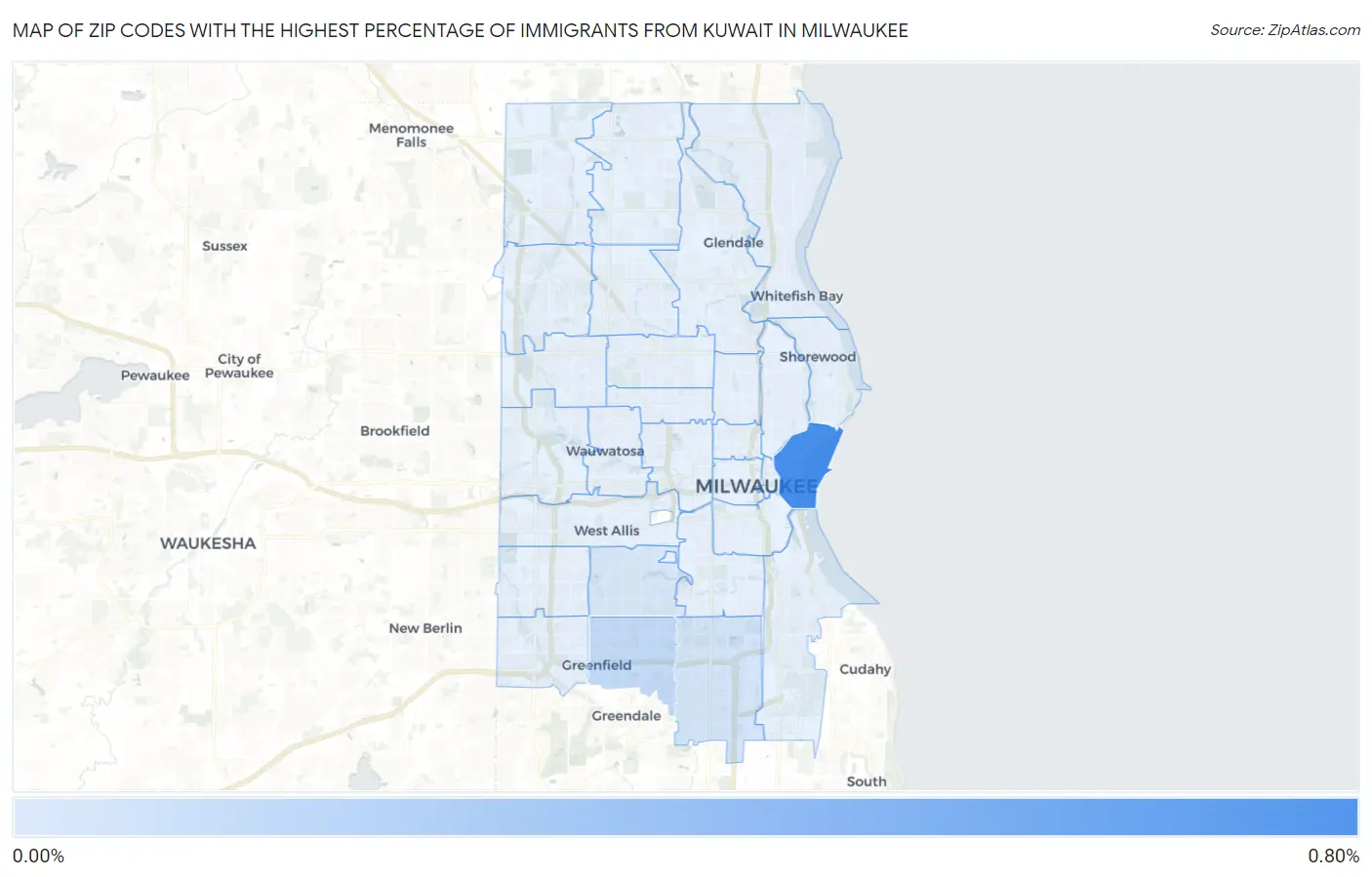 Zip Codes with the Highest Percentage of Immigrants from Kuwait in Milwaukee Map