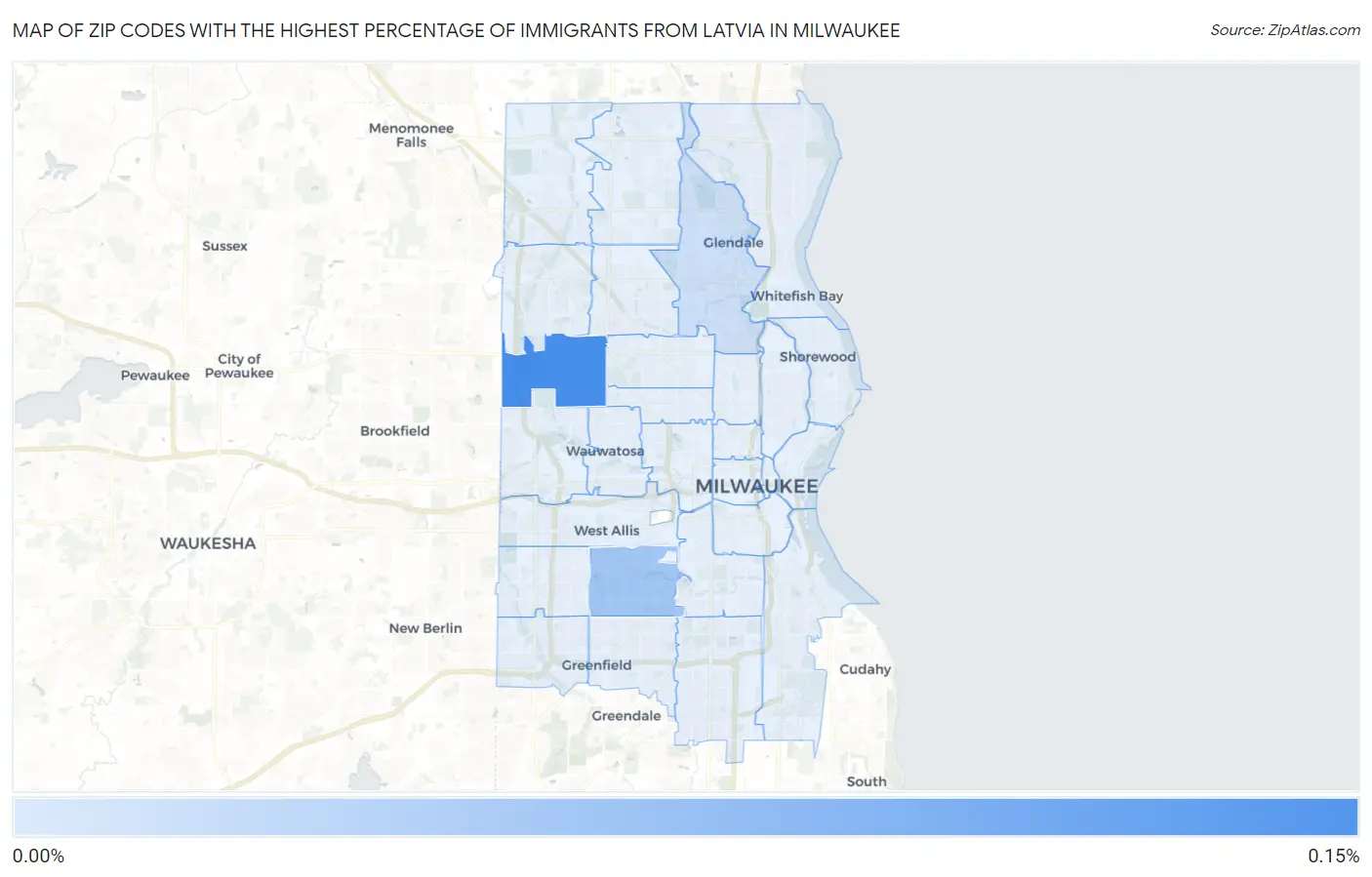Zip Codes with the Highest Percentage of Immigrants from Latvia in Milwaukee Map
