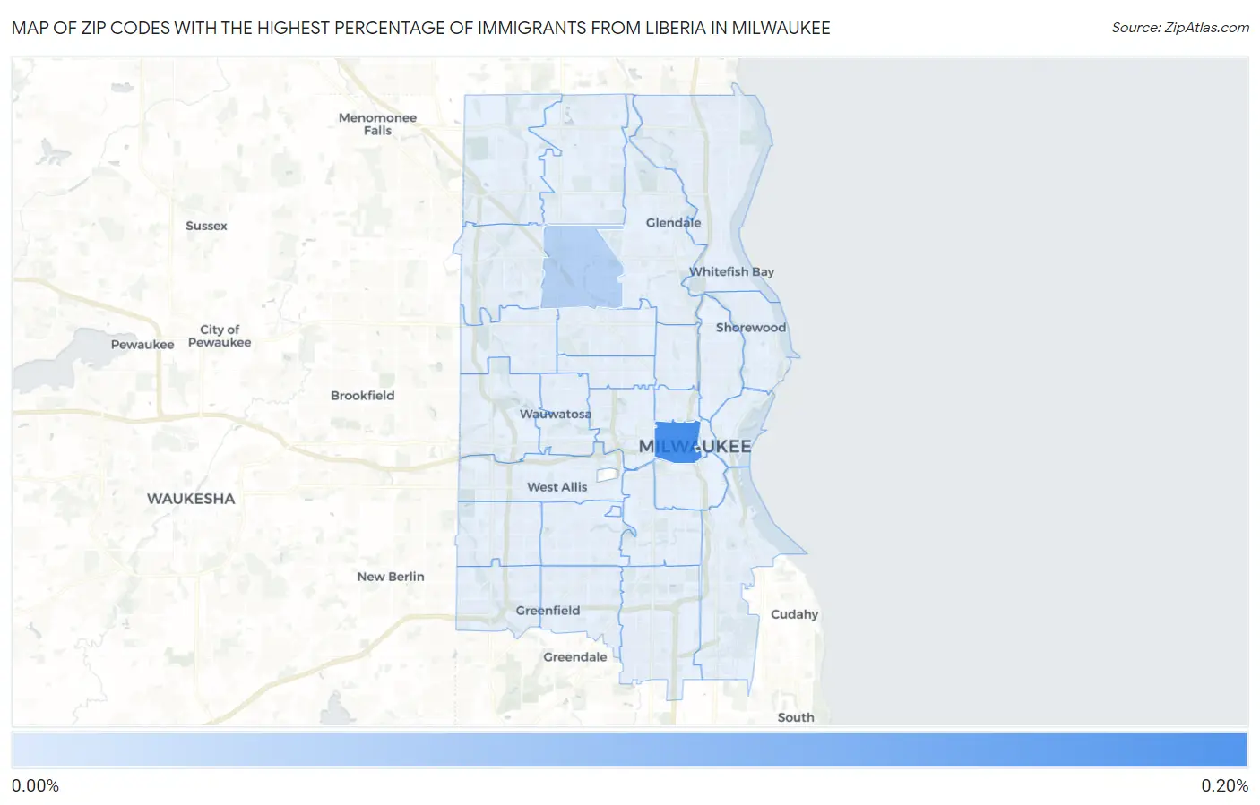 Zip Codes with the Highest Percentage of Immigrants from Liberia in Milwaukee Map