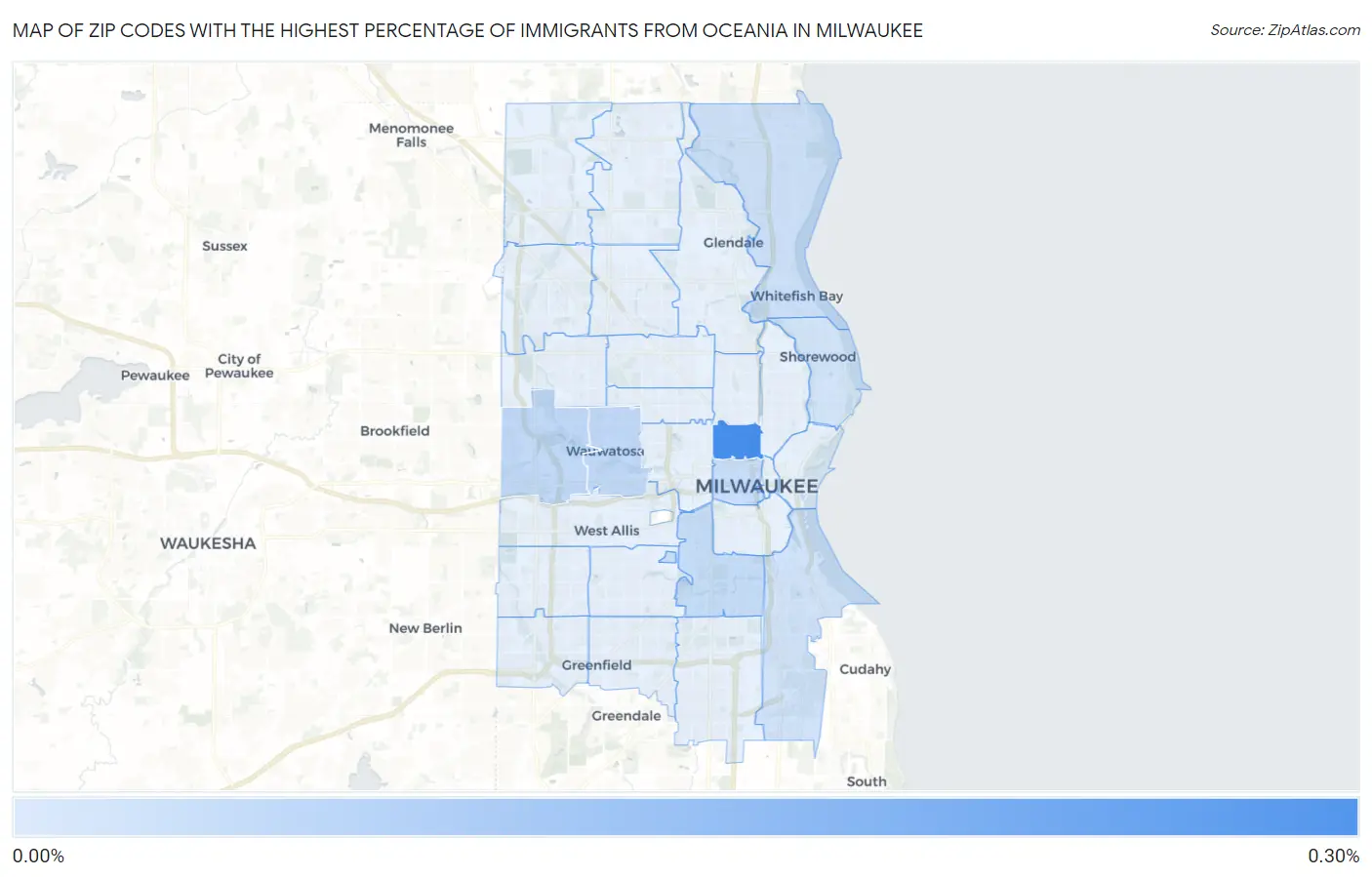 Zip Codes with the Highest Percentage of Immigrants from Oceania in Milwaukee Map