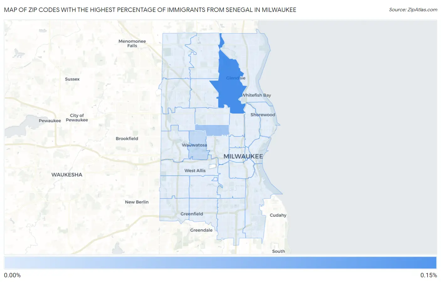 Zip Codes with the Highest Percentage of Immigrants from Senegal in Milwaukee Map