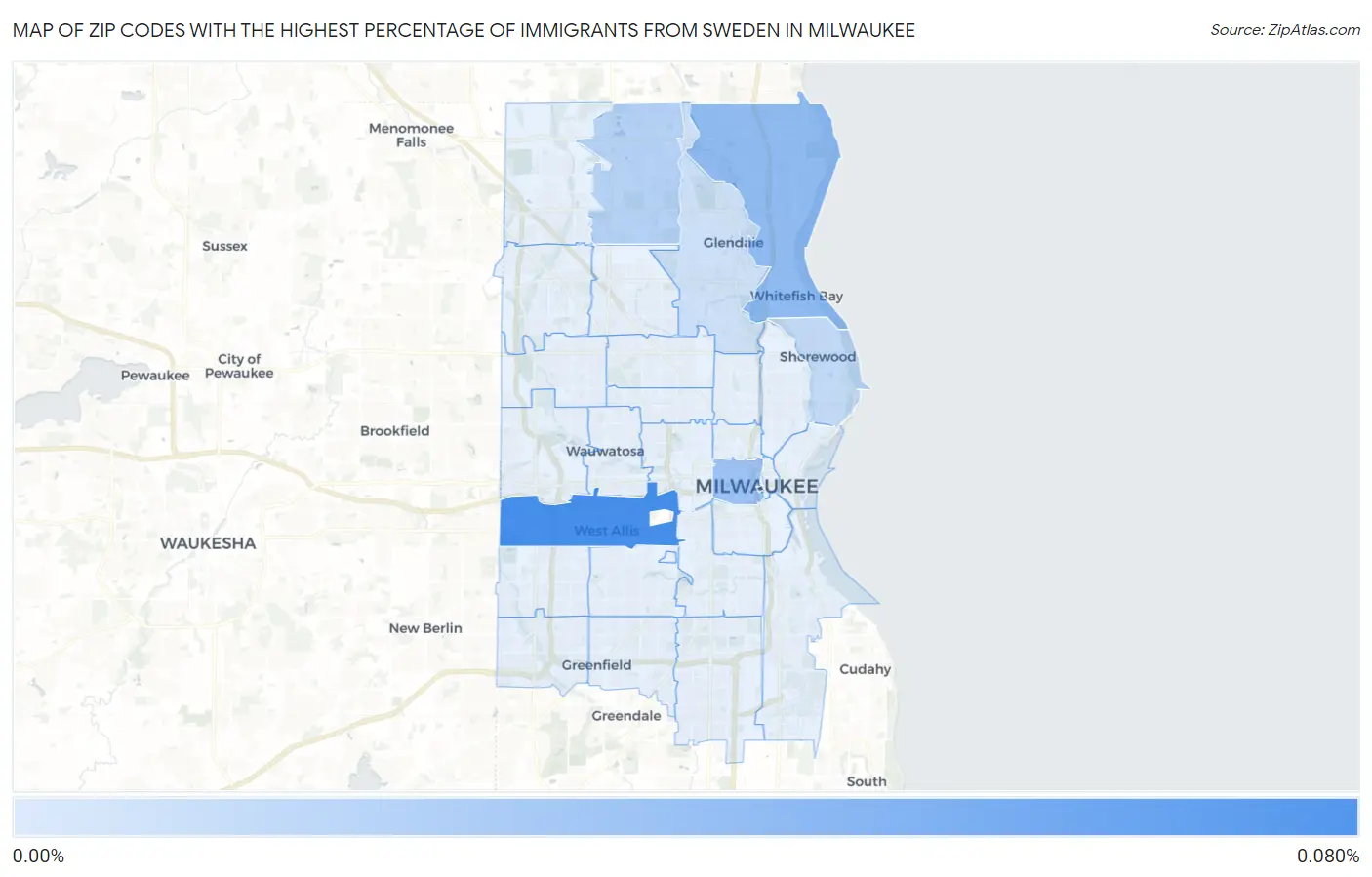 Zip Codes with the Highest Percentage of Immigrants from Sweden in Milwaukee Map