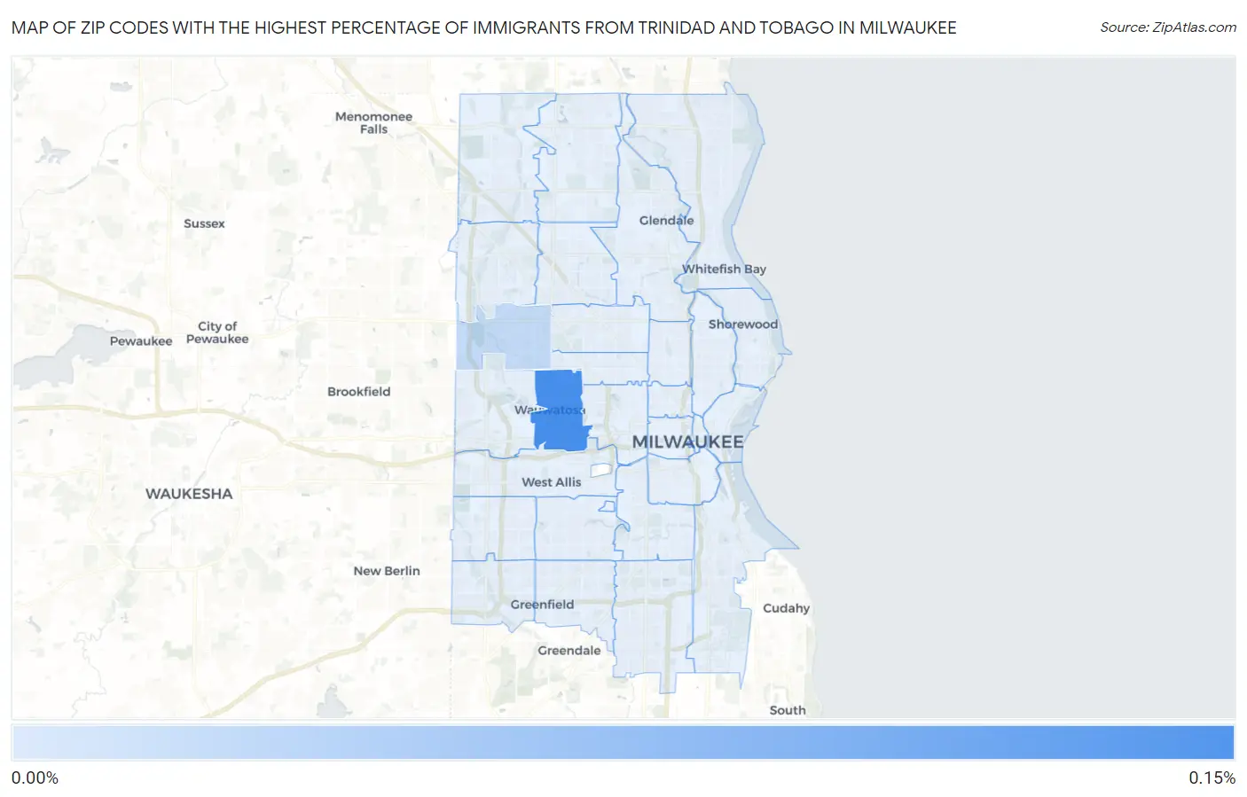 Zip Codes with the Highest Percentage of Immigrants from Trinidad and Tobago in Milwaukee Map