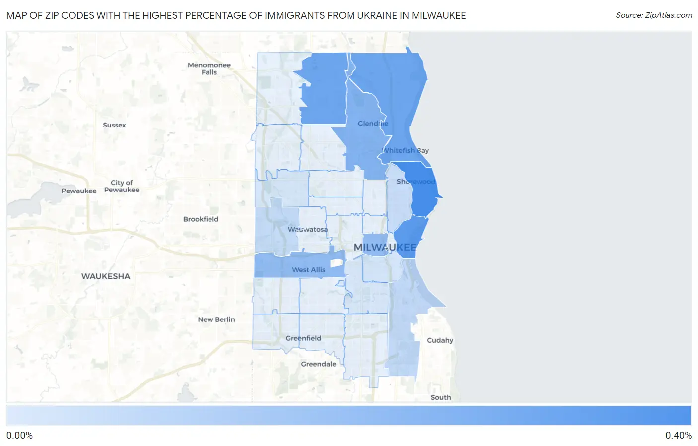 Zip Codes with the Highest Percentage of Immigrants from Ukraine in Milwaukee Map