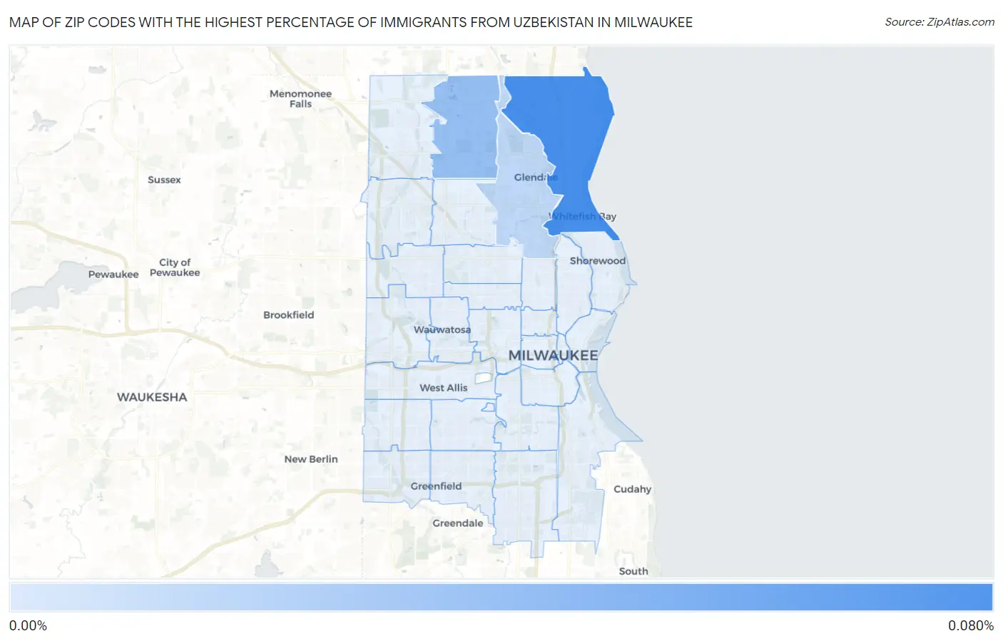 Zip Codes with the Highest Percentage of Immigrants from Uzbekistan in Milwaukee Map