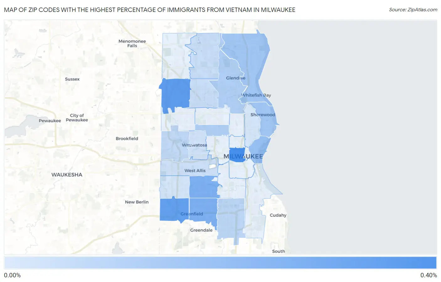 Zip Codes with the Highest Percentage of Immigrants from Vietnam in Milwaukee Map
