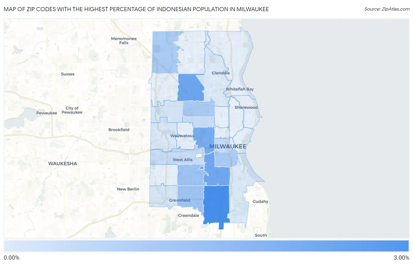 Zip Codes with the Highest Percentage of Indonesian Population in Milwaukee Map