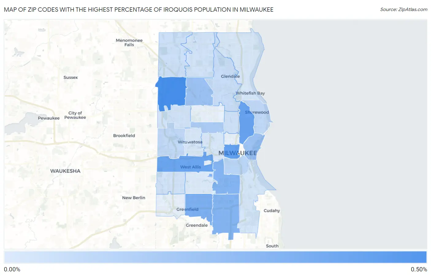 Zip Codes with the Highest Percentage of Iroquois Population in Milwaukee Map