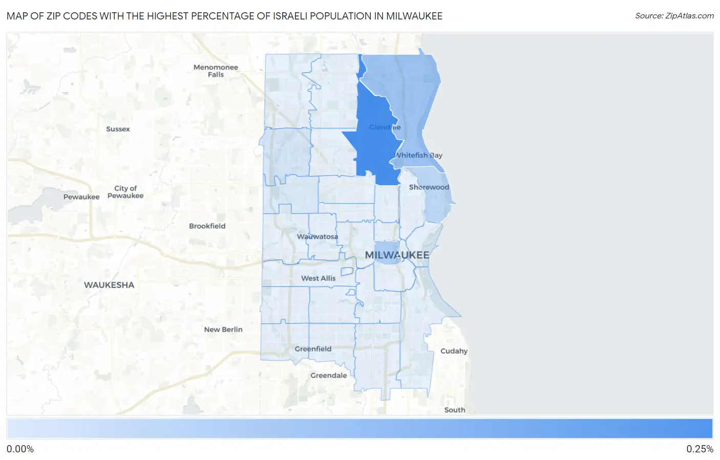 Zip Codes with the Highest Percentage of Israeli Population in Milwaukee Map