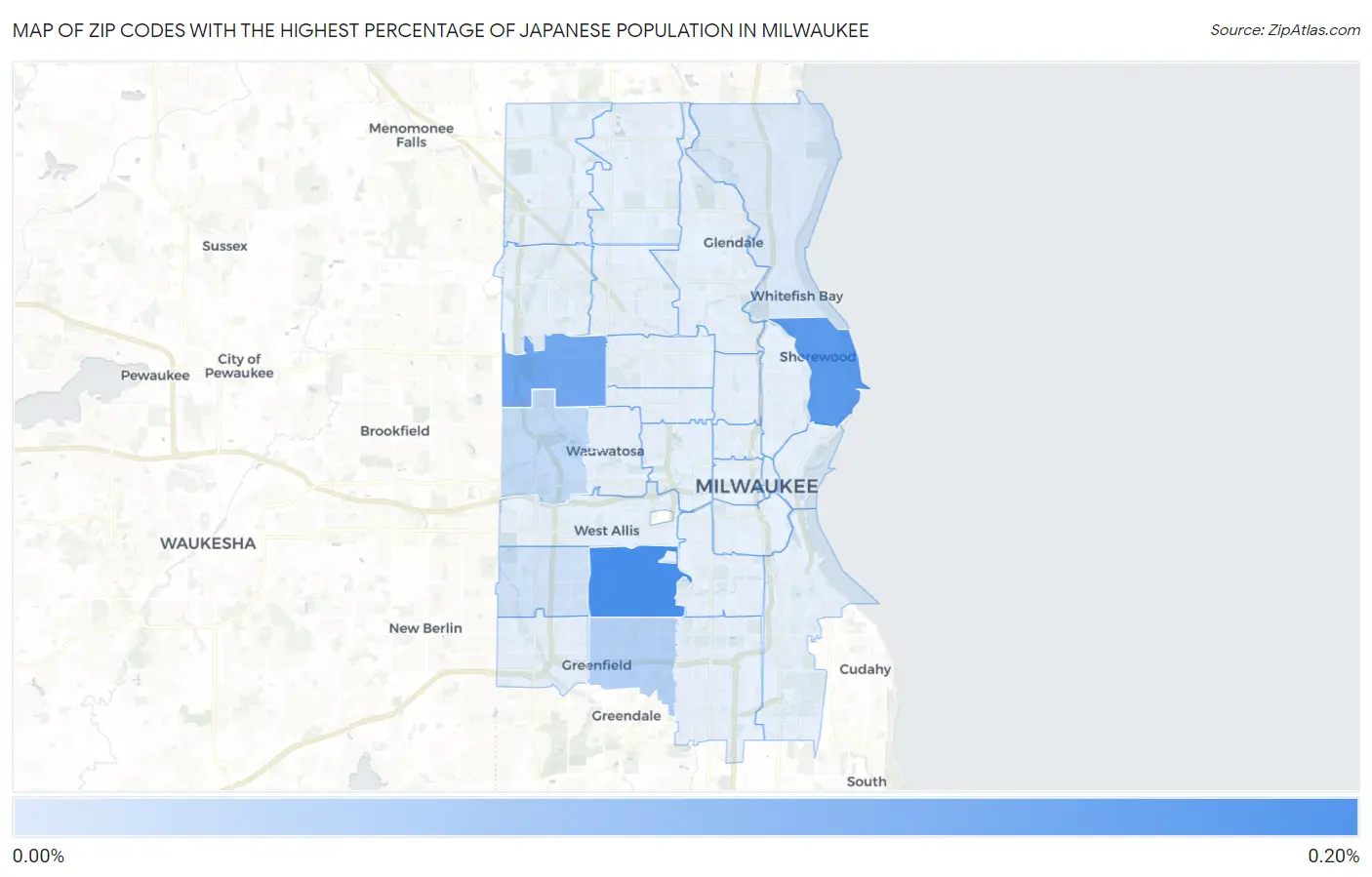 Zip Codes with the Highest Percentage of Japanese Population in Milwaukee Map