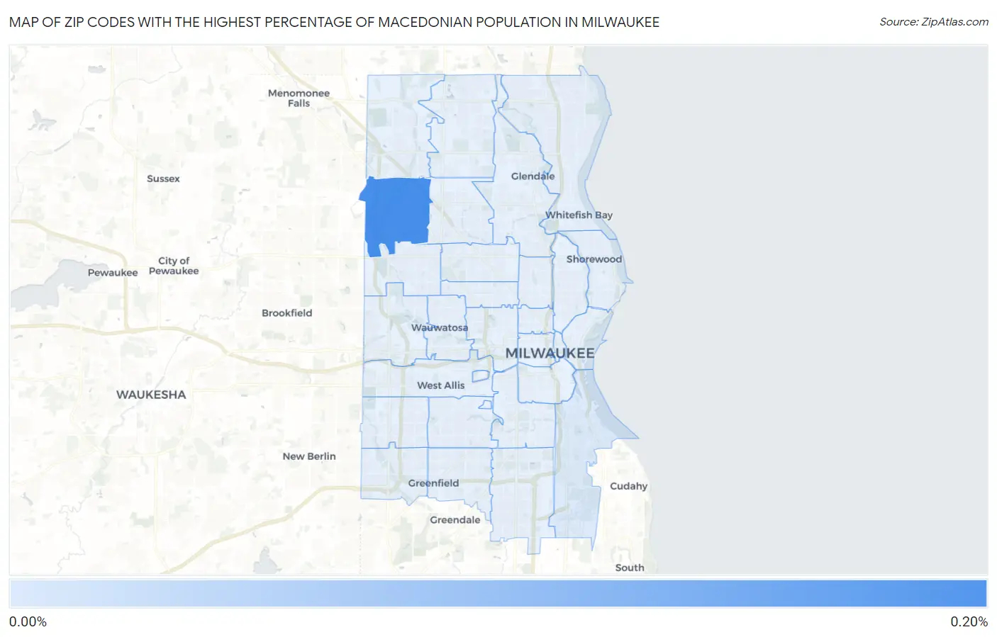 Zip Codes with the Highest Percentage of Macedonian Population in Milwaukee Map