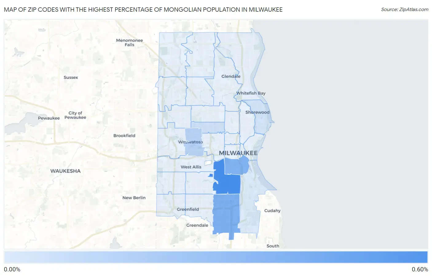 Zip Codes with the Highest Percentage of Mongolian Population in Milwaukee Map