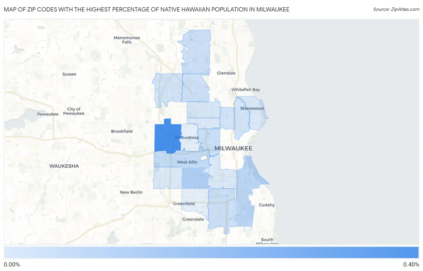 Zip Codes with the Highest Percentage of Native Hawaiian Population in Milwaukee Map