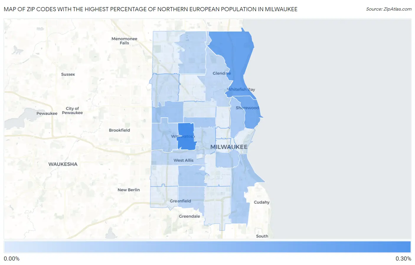 Zip Codes with the Highest Percentage of Northern European Population in Milwaukee Map