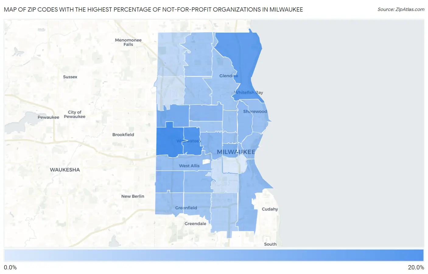 Zip Codes with the Highest Percentage of Not-for-profit Organizations in Milwaukee Map